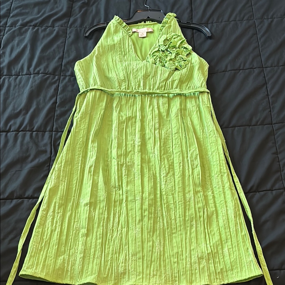 Jonathan Martin Lime Green Sleeveless Dress with Floral Detail size 8